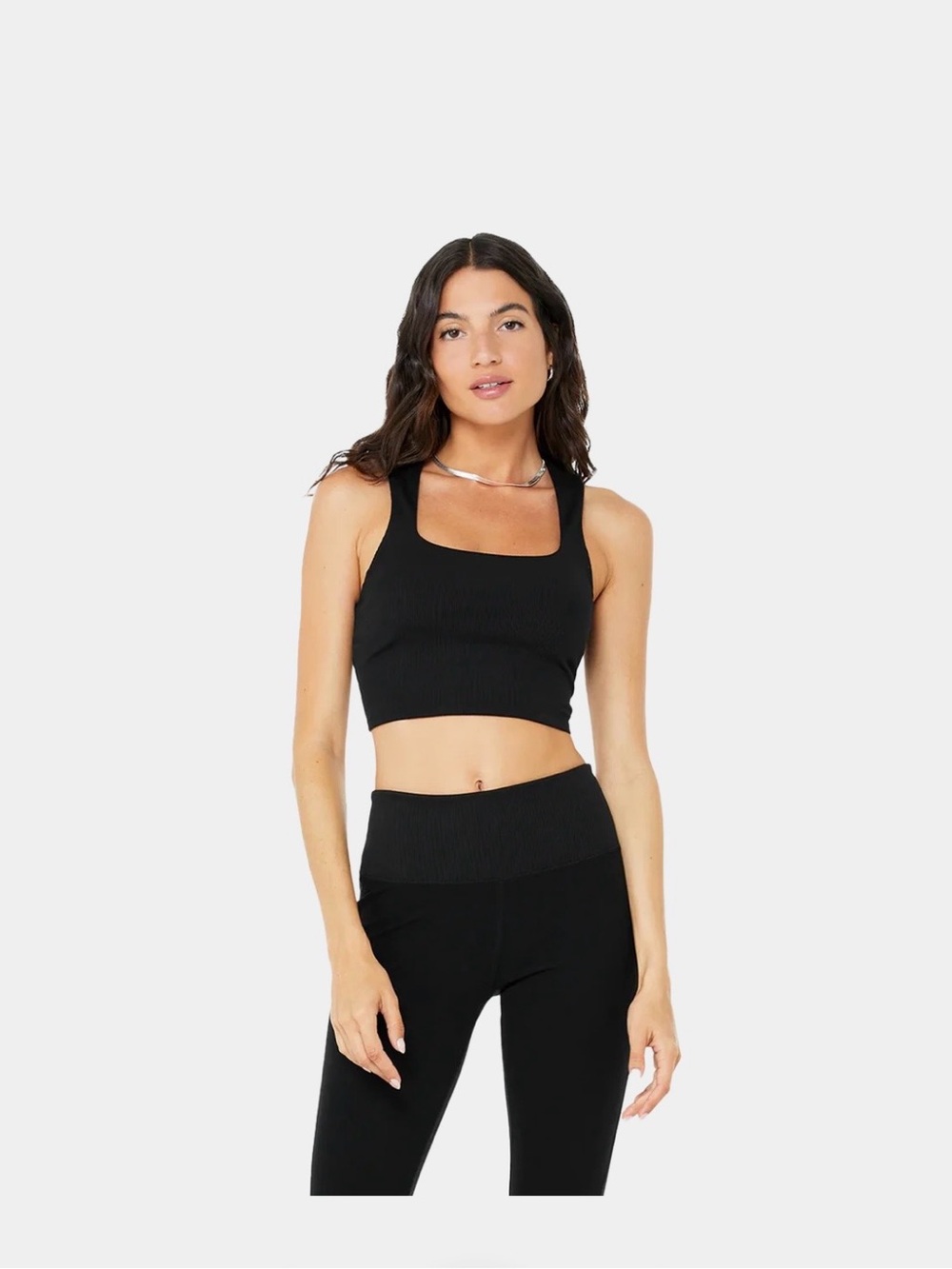 ALO Yoga Ribbed Square-Neck Sports Bra - Black